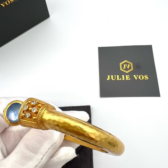 Julie Vos Iridescent Capri Blue Hinged Bangle Cuff Bracelet (retired design) - Picture 7 of 11